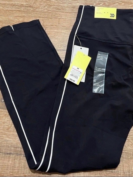 all in motion Pants - all in motion Black Leggings with White Side Piping
